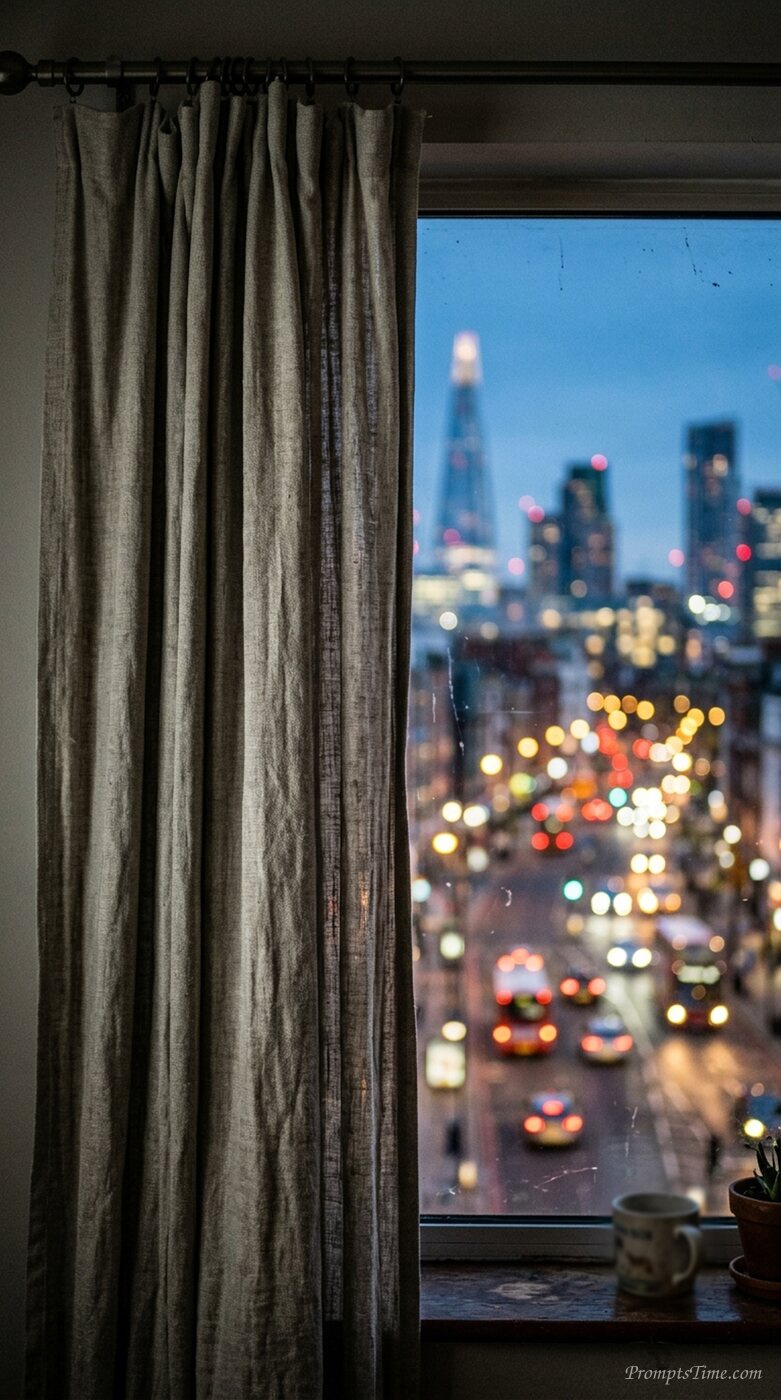 Curtain revealing city view — AI-generated images image