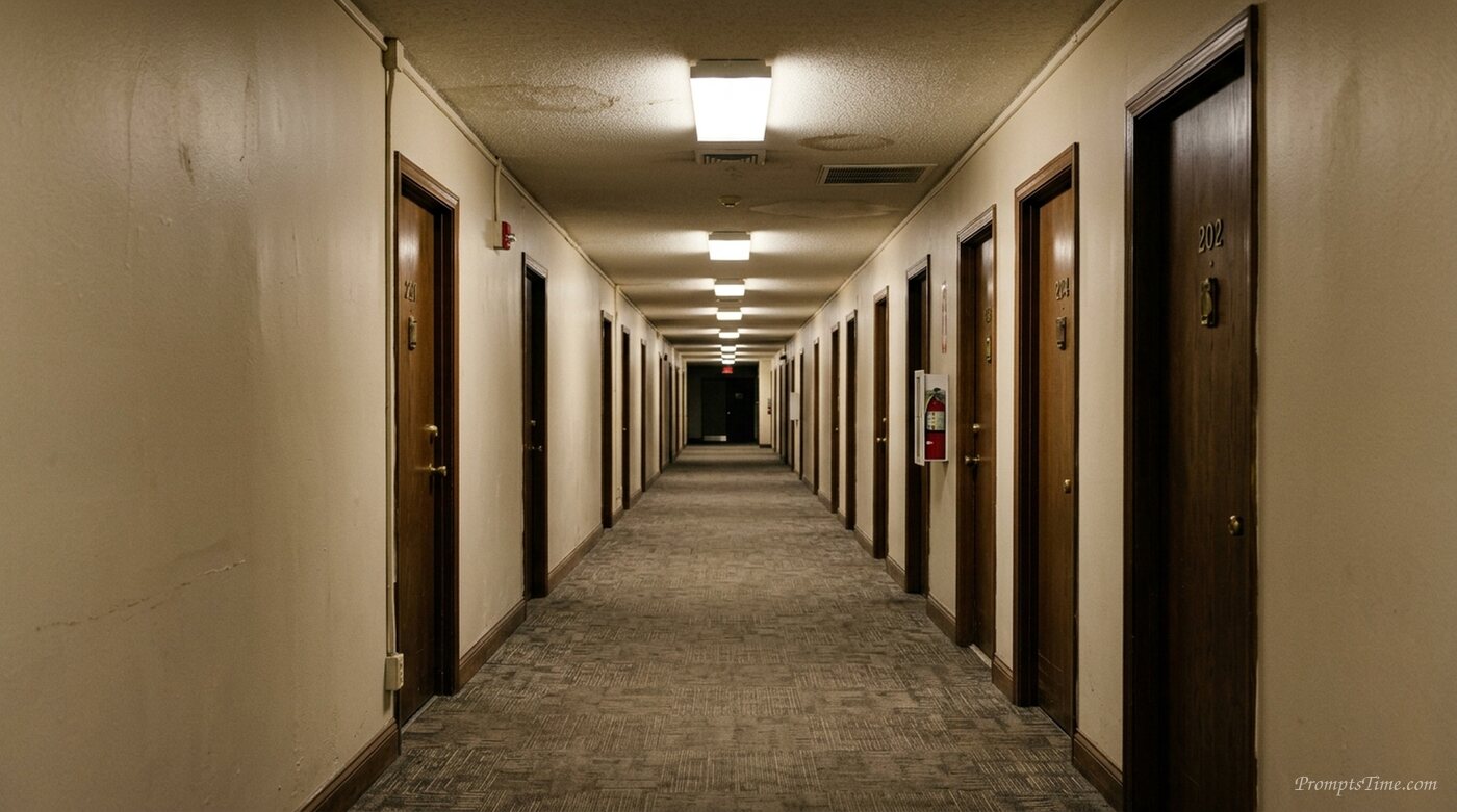 Hallway with numbered apartment … — AI-generated images image