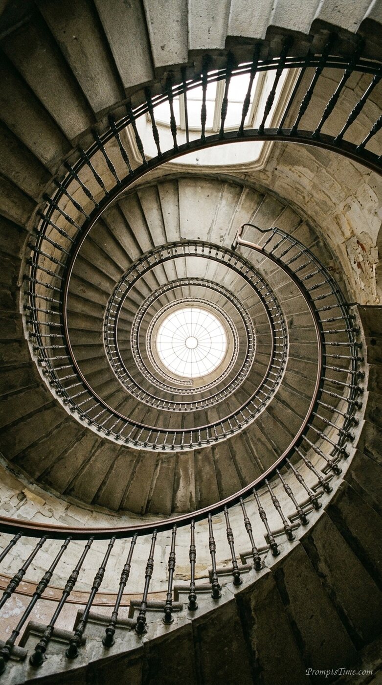 Spiral staircase viewed from below — AI-generated images image