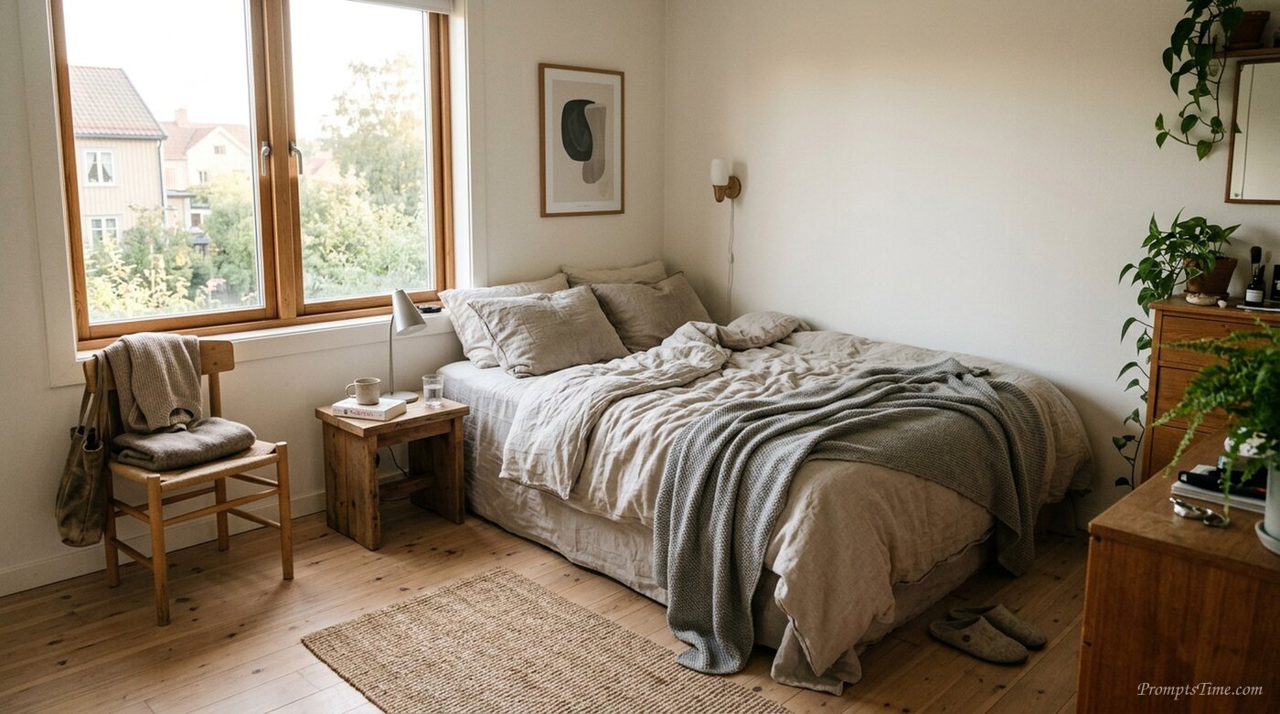 Scandinavian bedroom with rumple… 2 — AI-generated images image