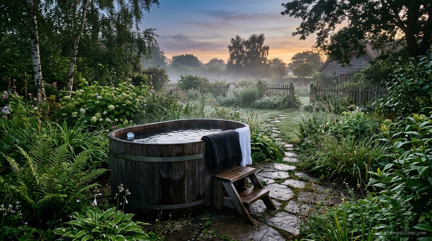 Cold plunge tub in garden — AI-generated images image