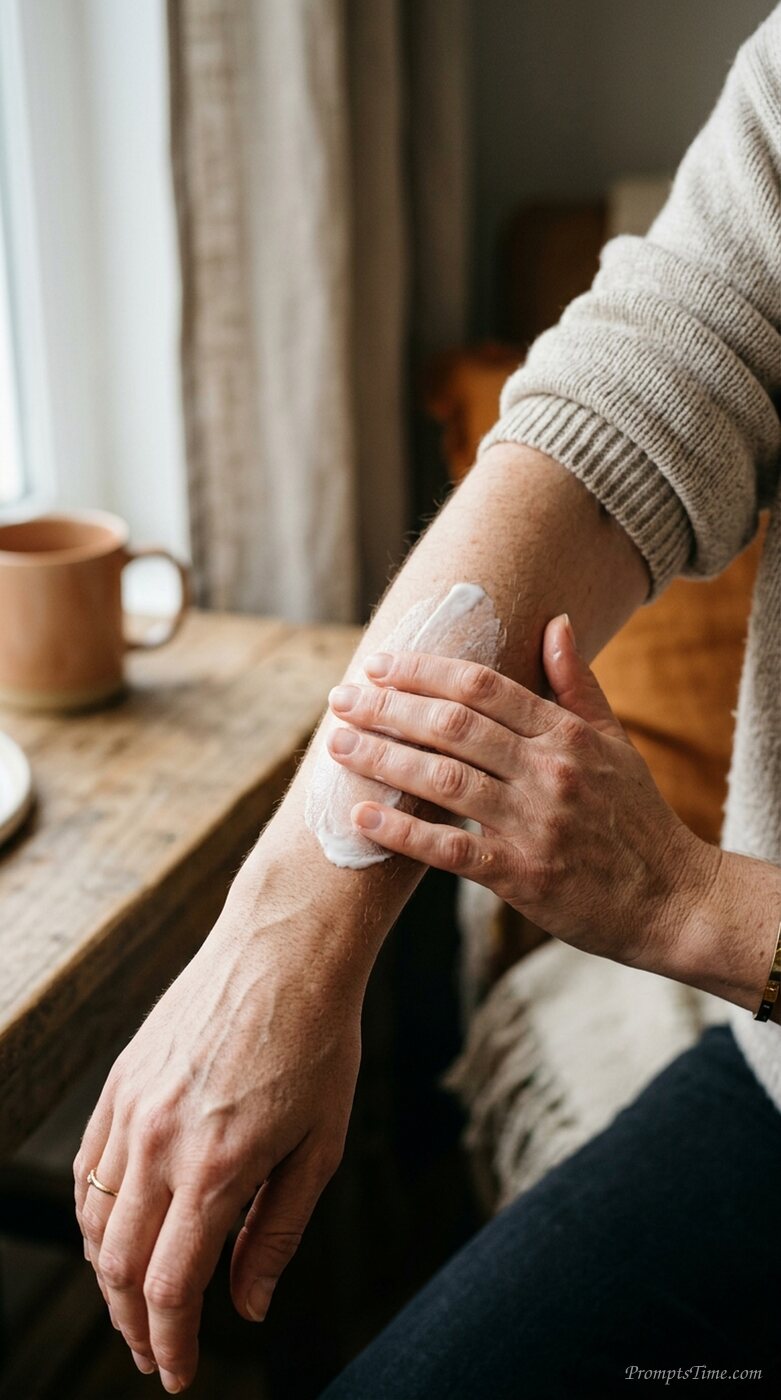 Hands applying moisturizer to fo… — AI-generated images image