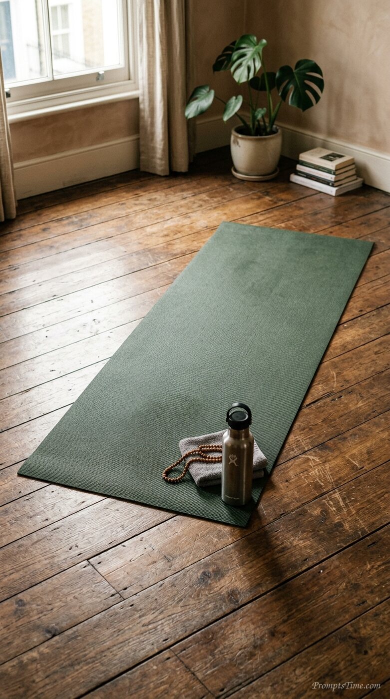 Yoga mat on wooden floor — AI-generated images image