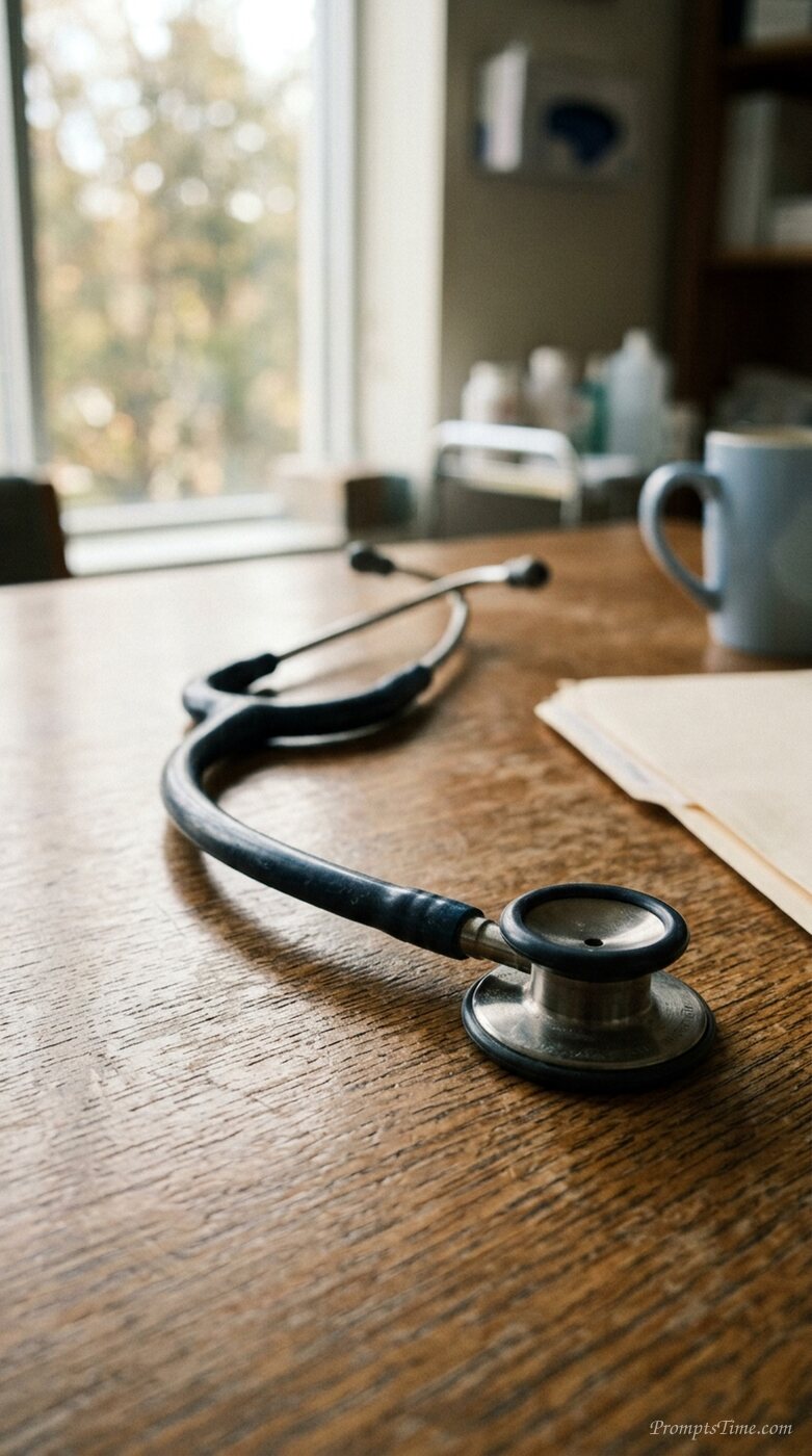 Stethoscope resting on clinic desk — AI-generated images image