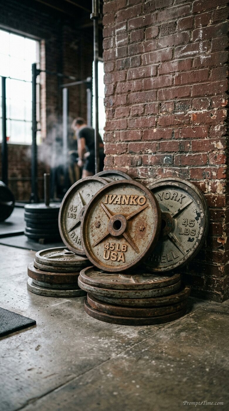 Weight plates stacked against wall — AI-generated images image