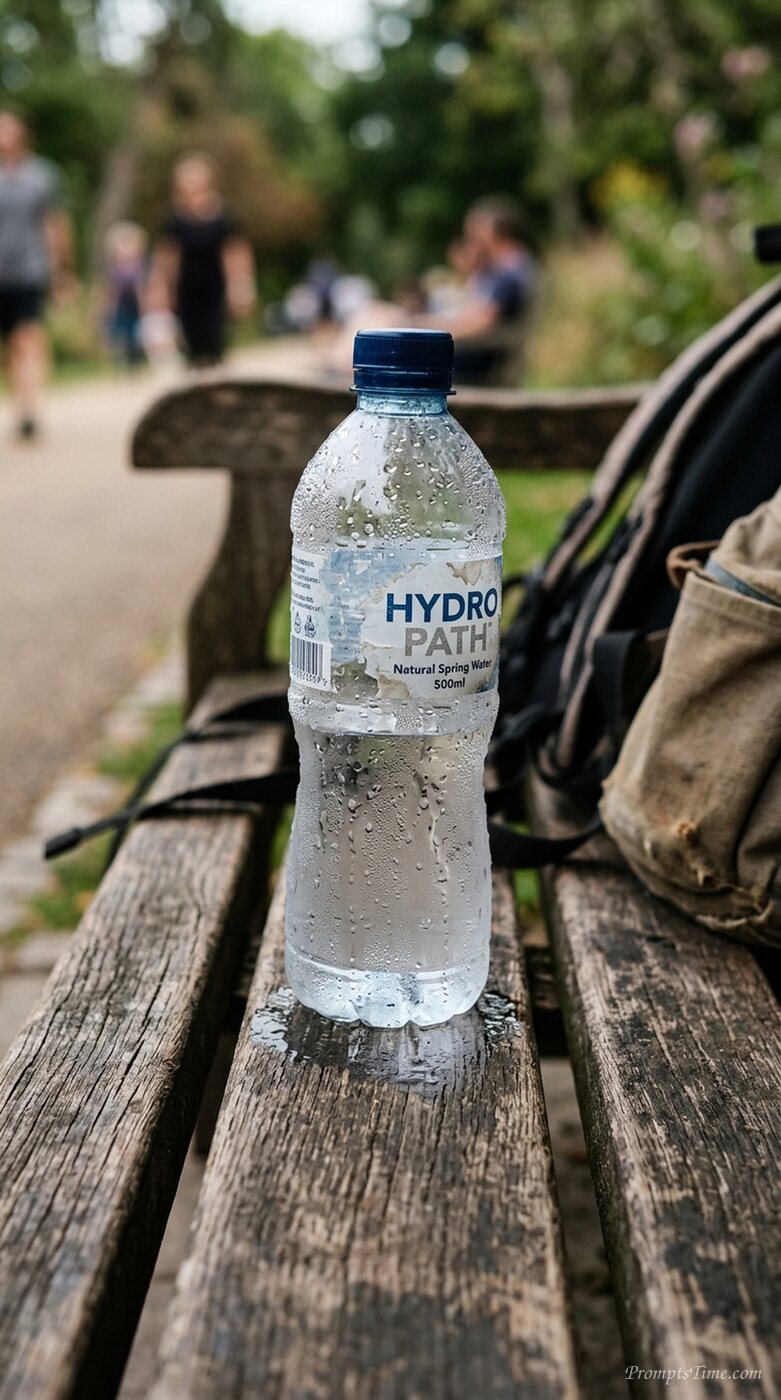 Water bottle on wooden bench — AI-generated images image