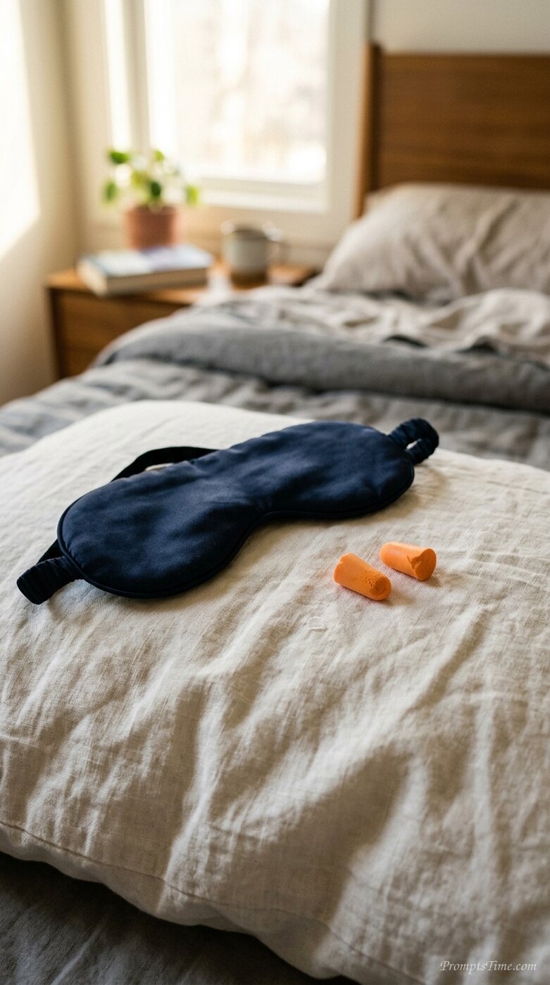 Sleeping mask and earplugs on — AI-generated images image