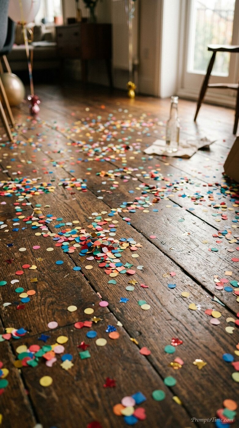 Confetti scattered on wooden floor — AI-generated images image