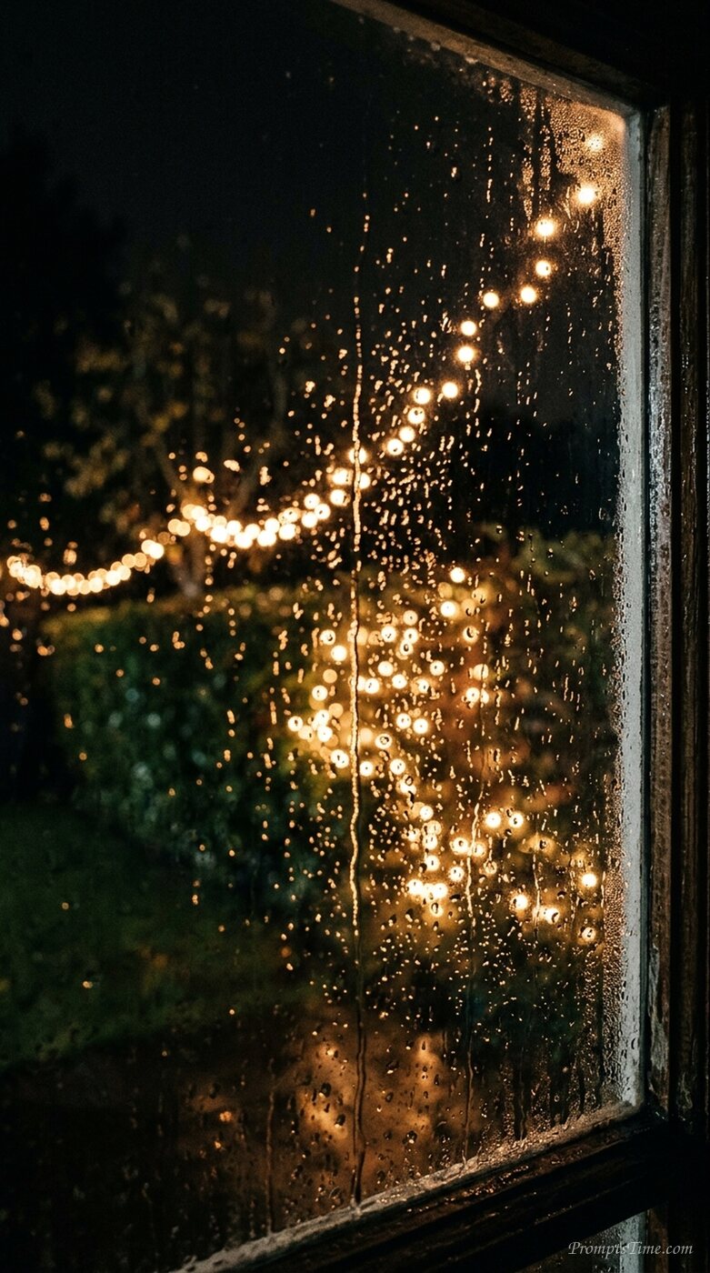 Fairy lights reflected in window — AI-generated images image