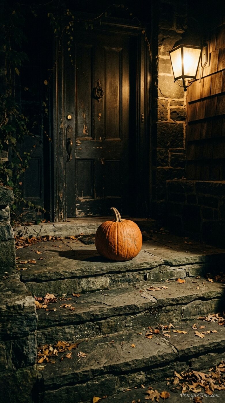 Pumpkin on stone doorstep 2 — AI-generated images image