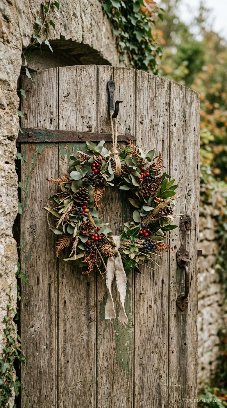 Wreath hanging on wooden door 2 — AI-generated images image