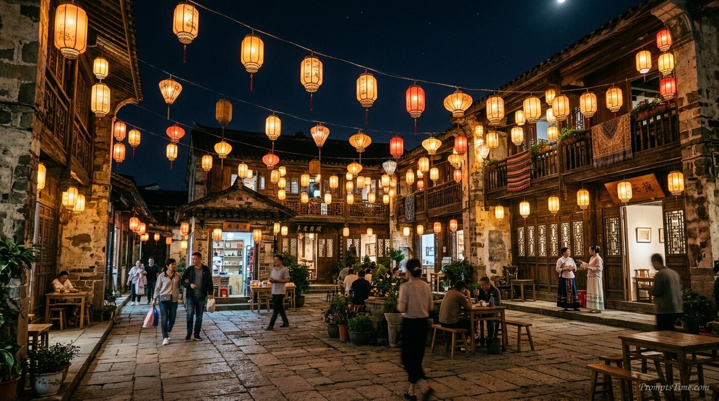Lanterns strung across quiet cou… 2 — AI-generated images image