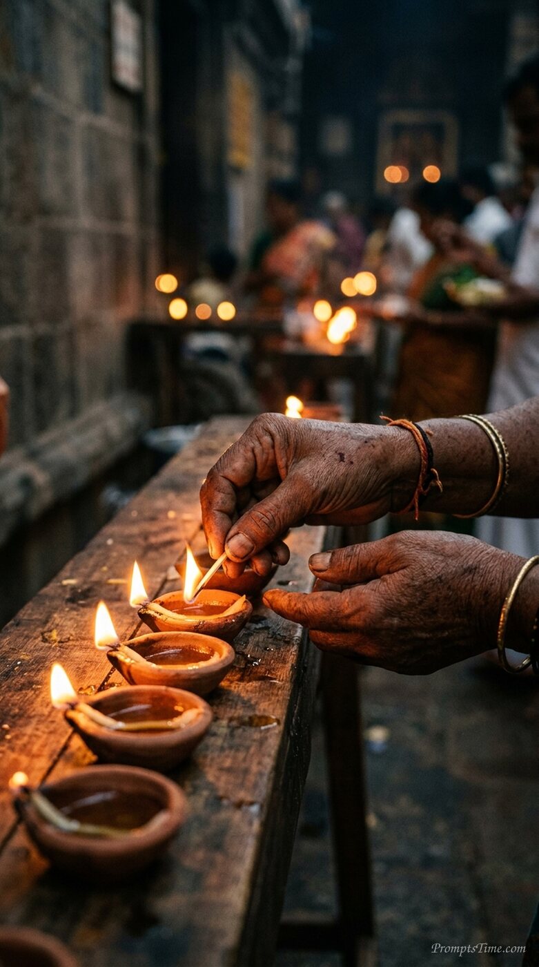 Hands lighting oil lamps — AI-generated images image