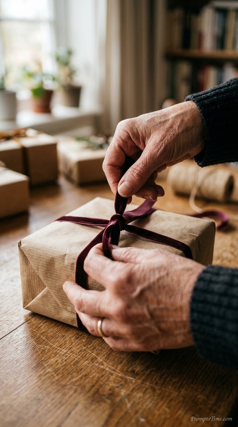 Hands tying ribbon on parcel — AI-generated images image