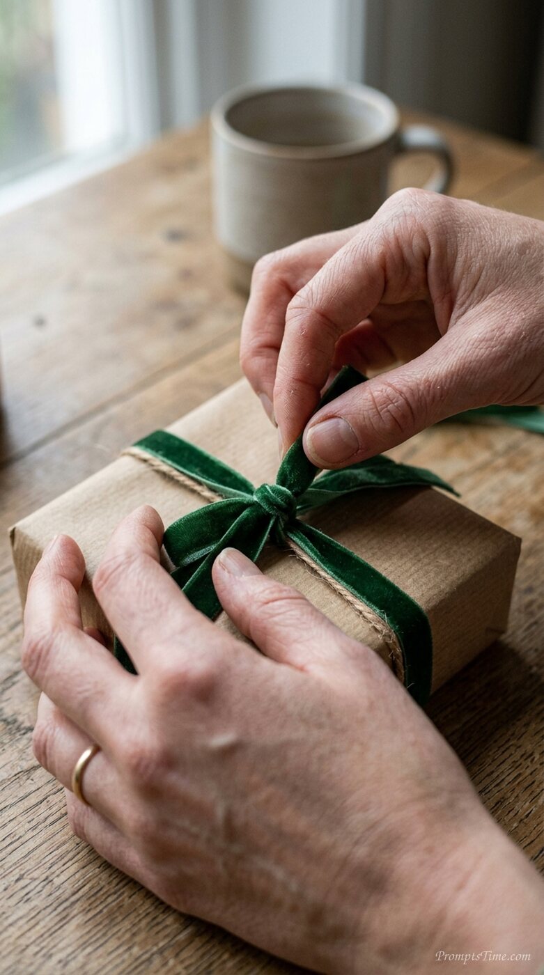 Hands tying ribbon on parcel — AI-generated images image