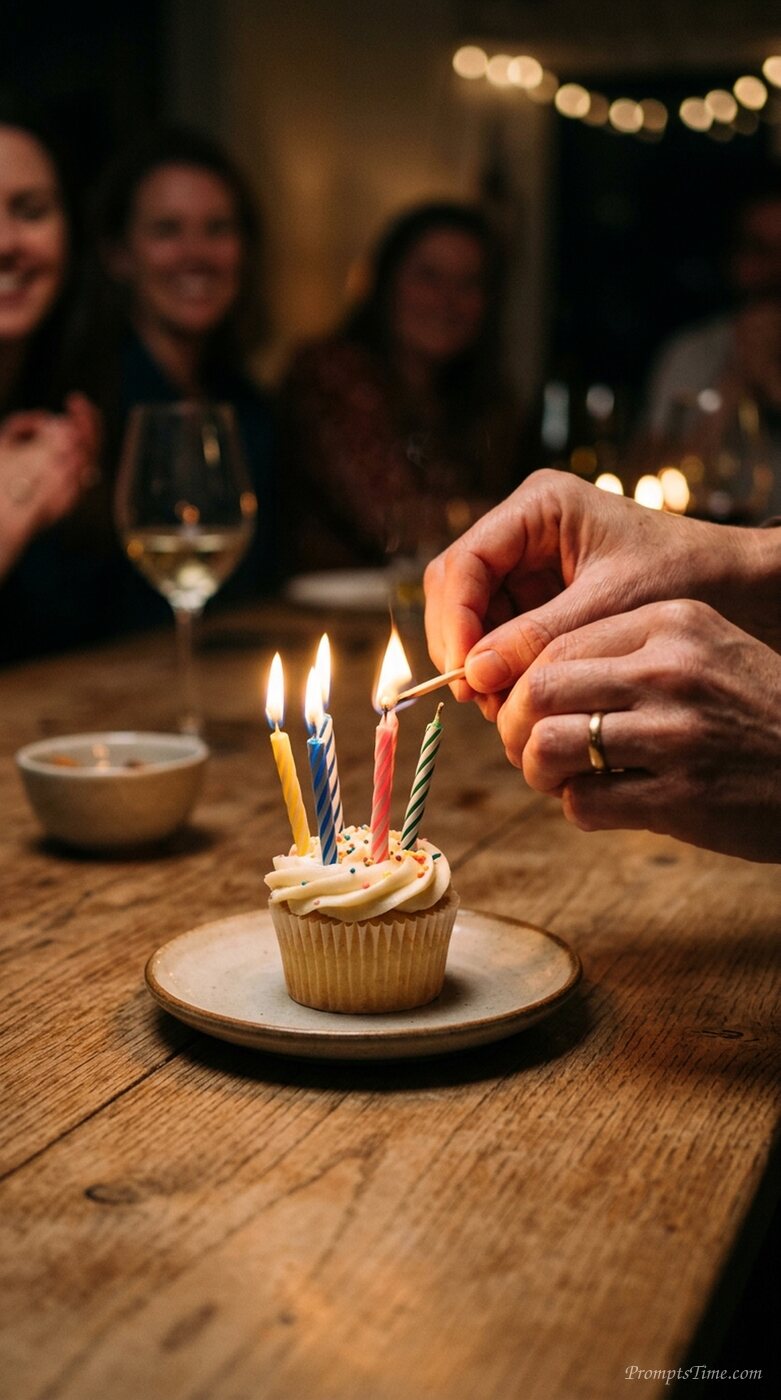 Lighting birthday candles on table — AI-generated images image