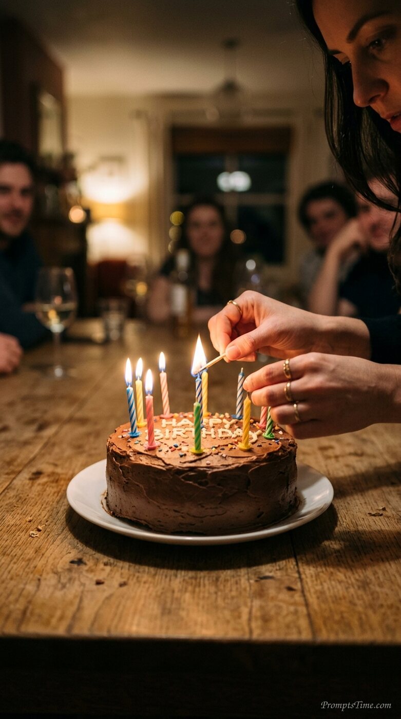 Lighting birthday candles on table — AI-generated images image