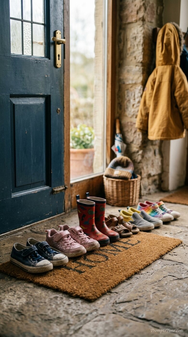 Children shoes lined up — AI-generated images image