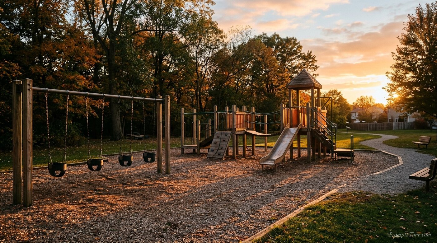 Empty children playground at sunset — AI-generated images image