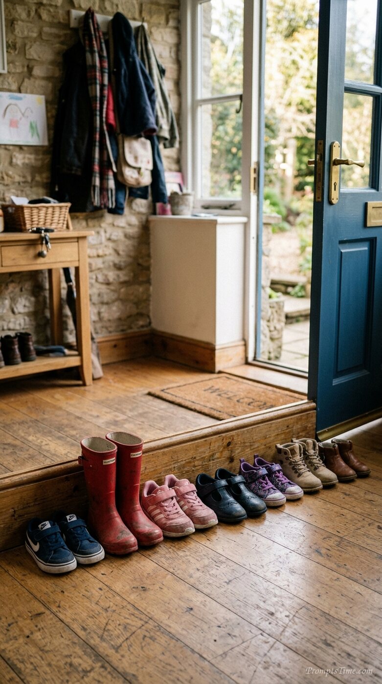 Children's shoes lined up — AI-generated images image