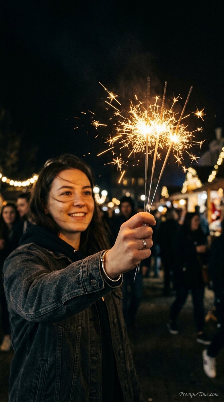 Holding sparklers at night 2 — AI-generated images image
