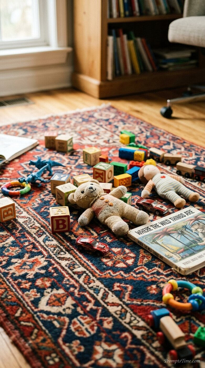 Toys scattered on rug 2 — AI-generated images image