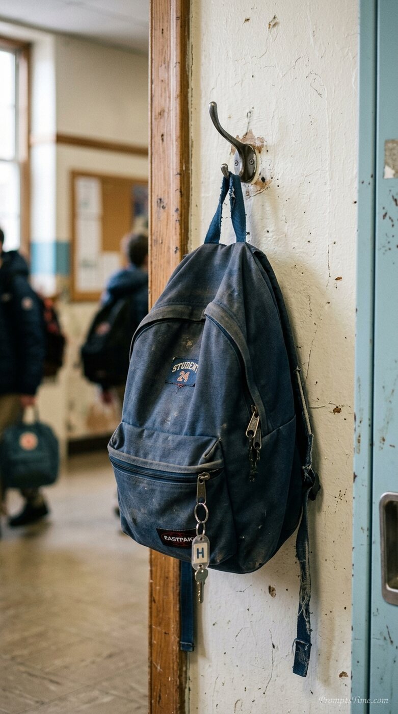 School bag hanging on wall — AI-generated images image