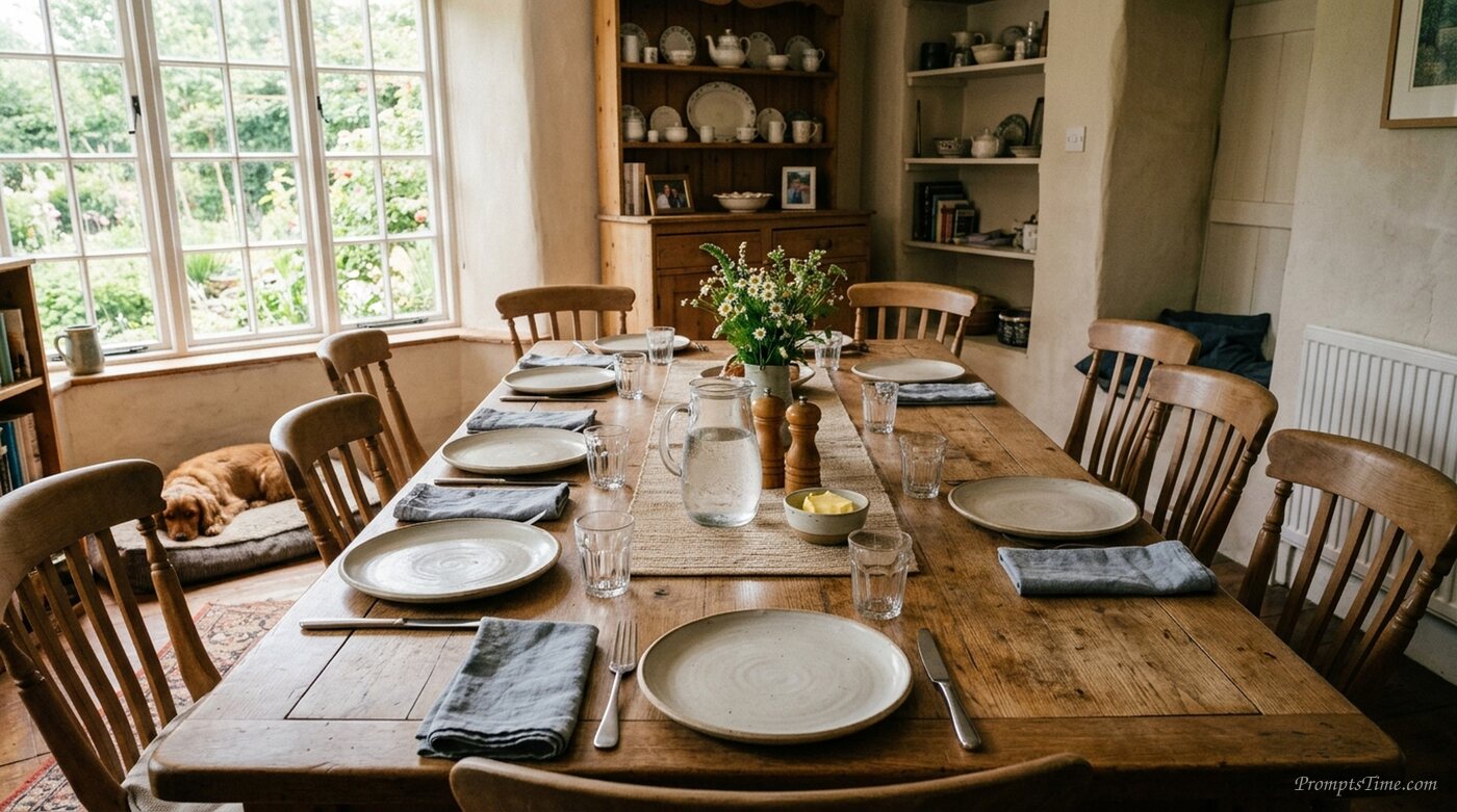 Table set for family meal — AI-generated images image