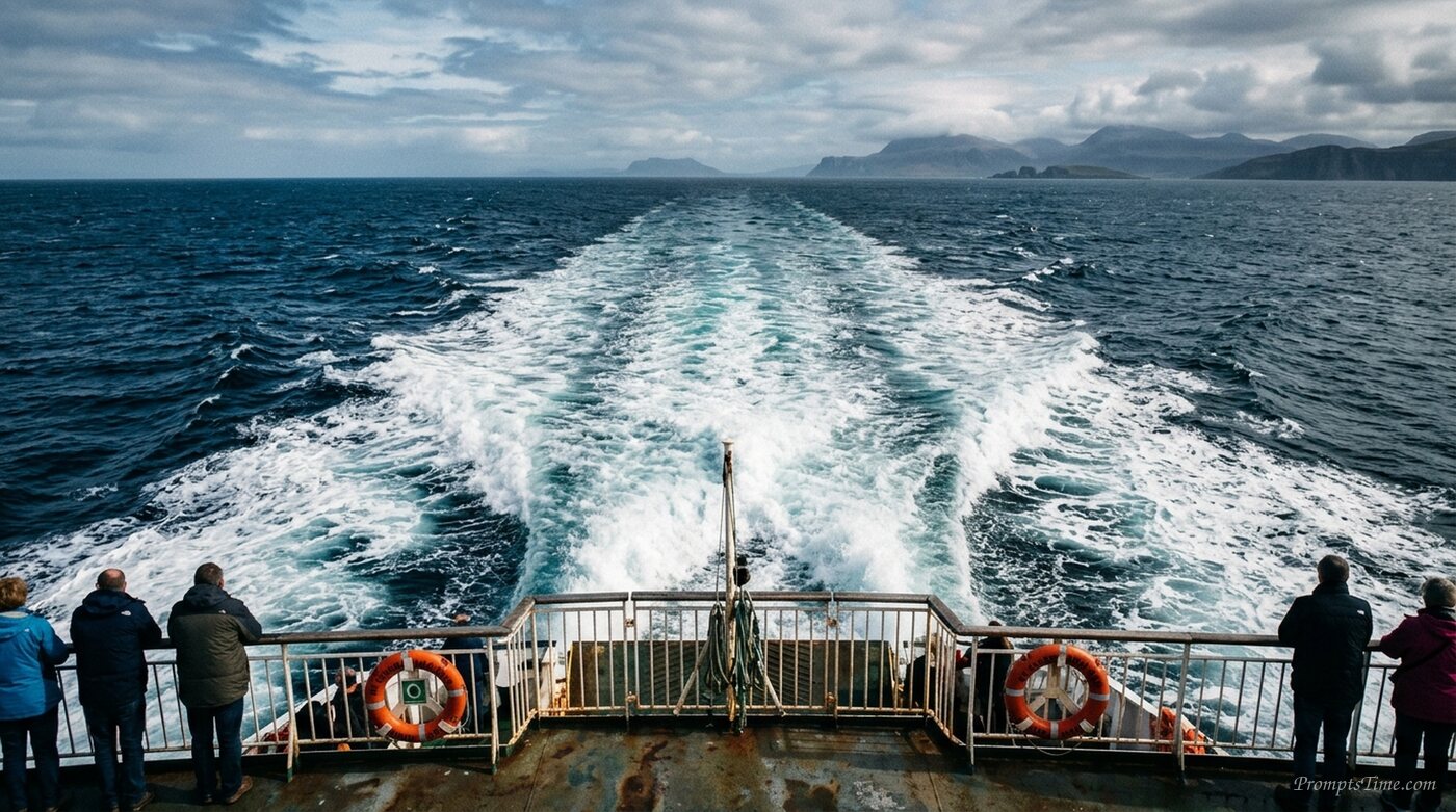 Ferry wake in open sea — AI-generated images image