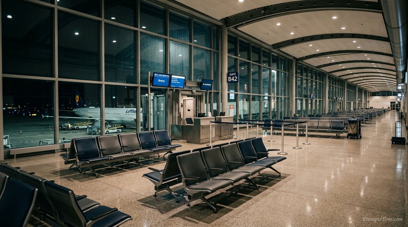 Empty airport gate seating at — AI-generated images image