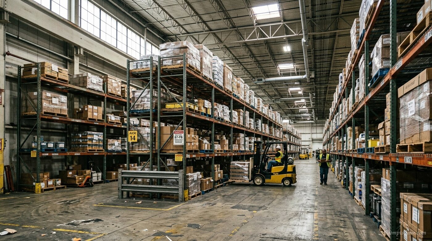 Warehouse aisle with pallet racking — AI-generated images image