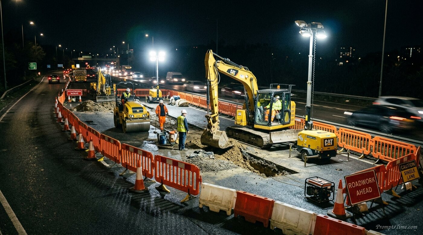 Roadworks at night — AI-generated images image