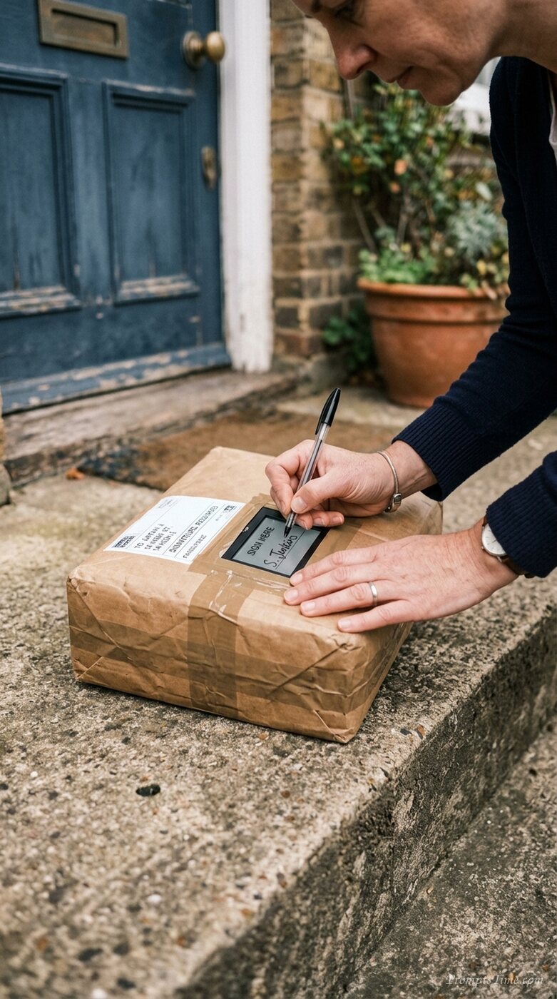 Hands signing for parcel — AI-generated images image