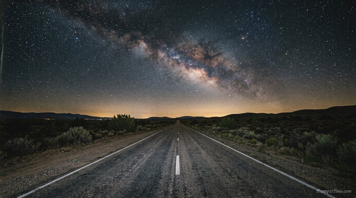 Stars over empty asphalt road 2 — AI-generated images image