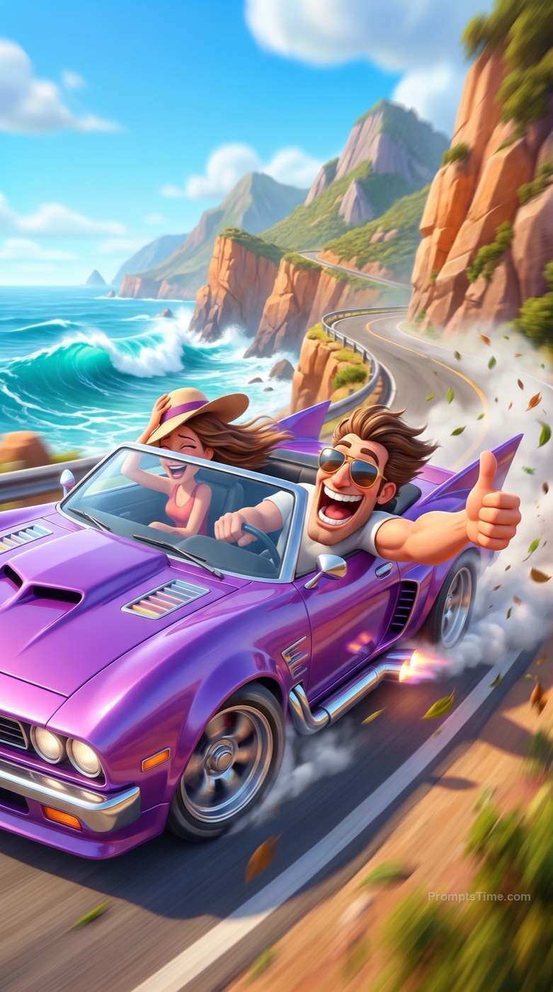 Crazy Cartoon Supercar Ride — AI-generated images image made with Gemini Image (Google Flow)