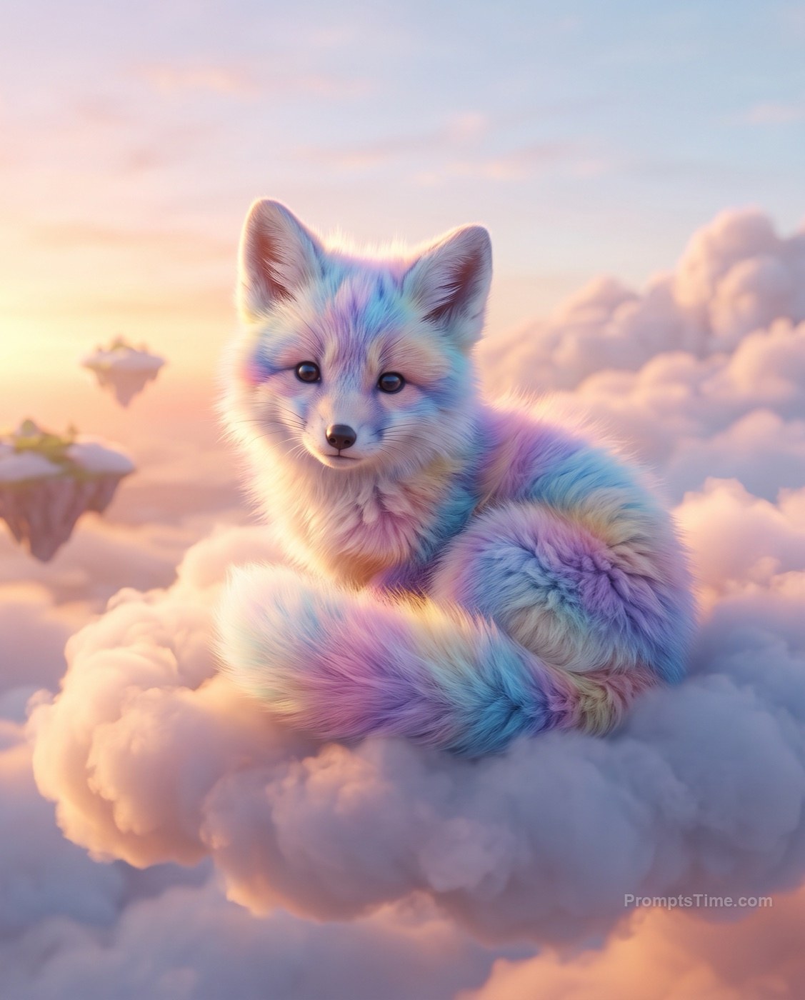 Baby cloud fox with pastel rainbow fur — AI-generated images image