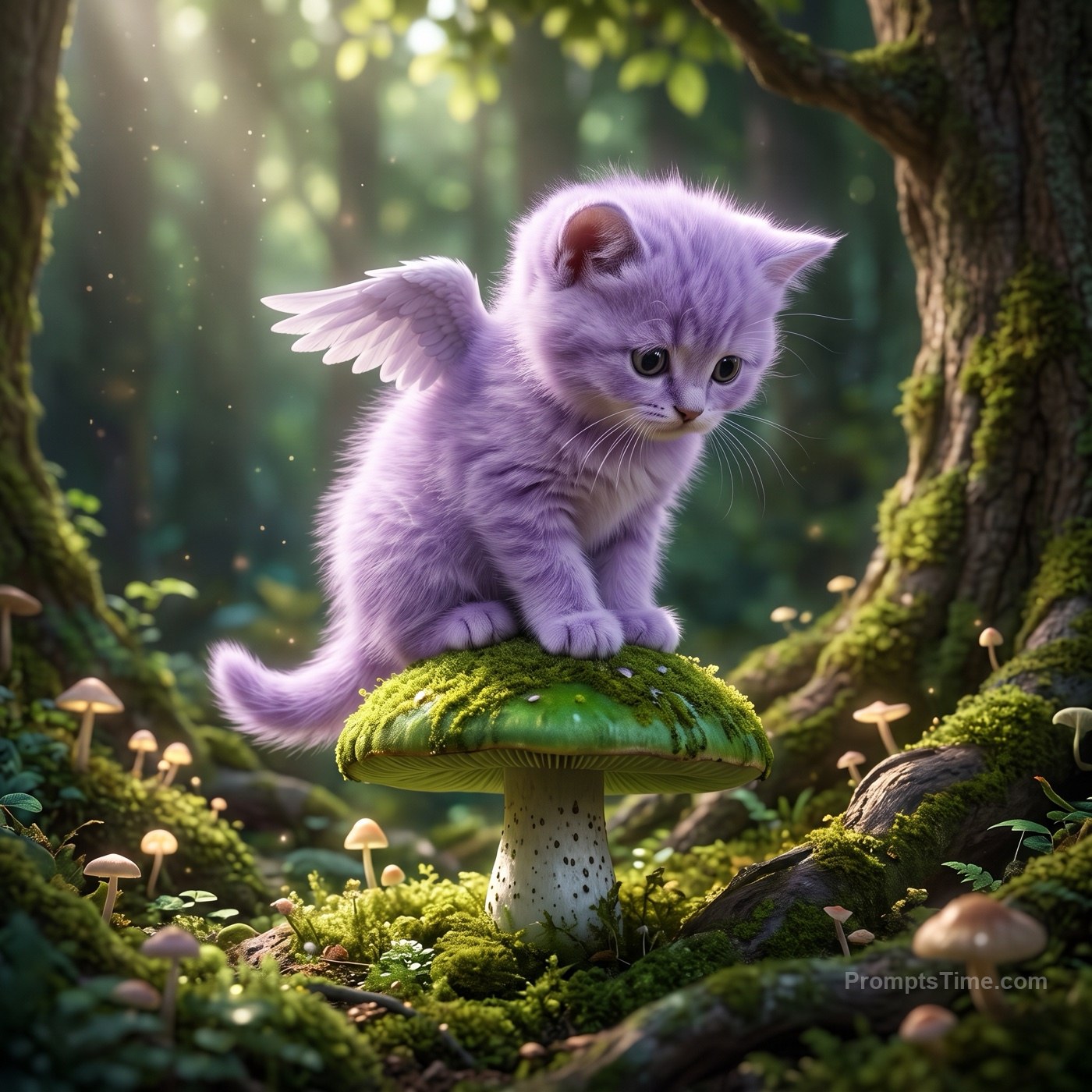 Tiny winged kitten with fluffy lavender fur — AI-generated variation made with Gemini Image