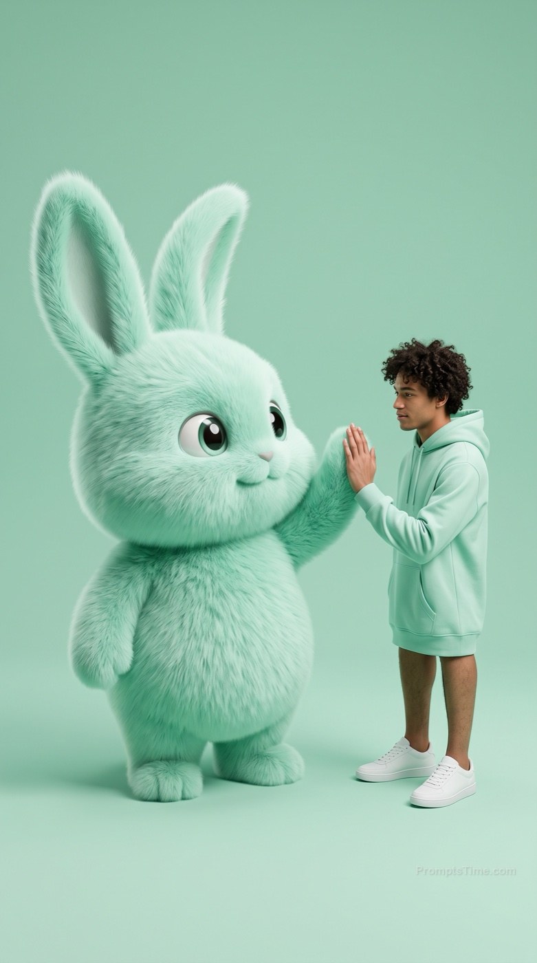 Man with curly hair in mint-green hoodie and white sneakers, — AI-generated images image made with Gemini Image