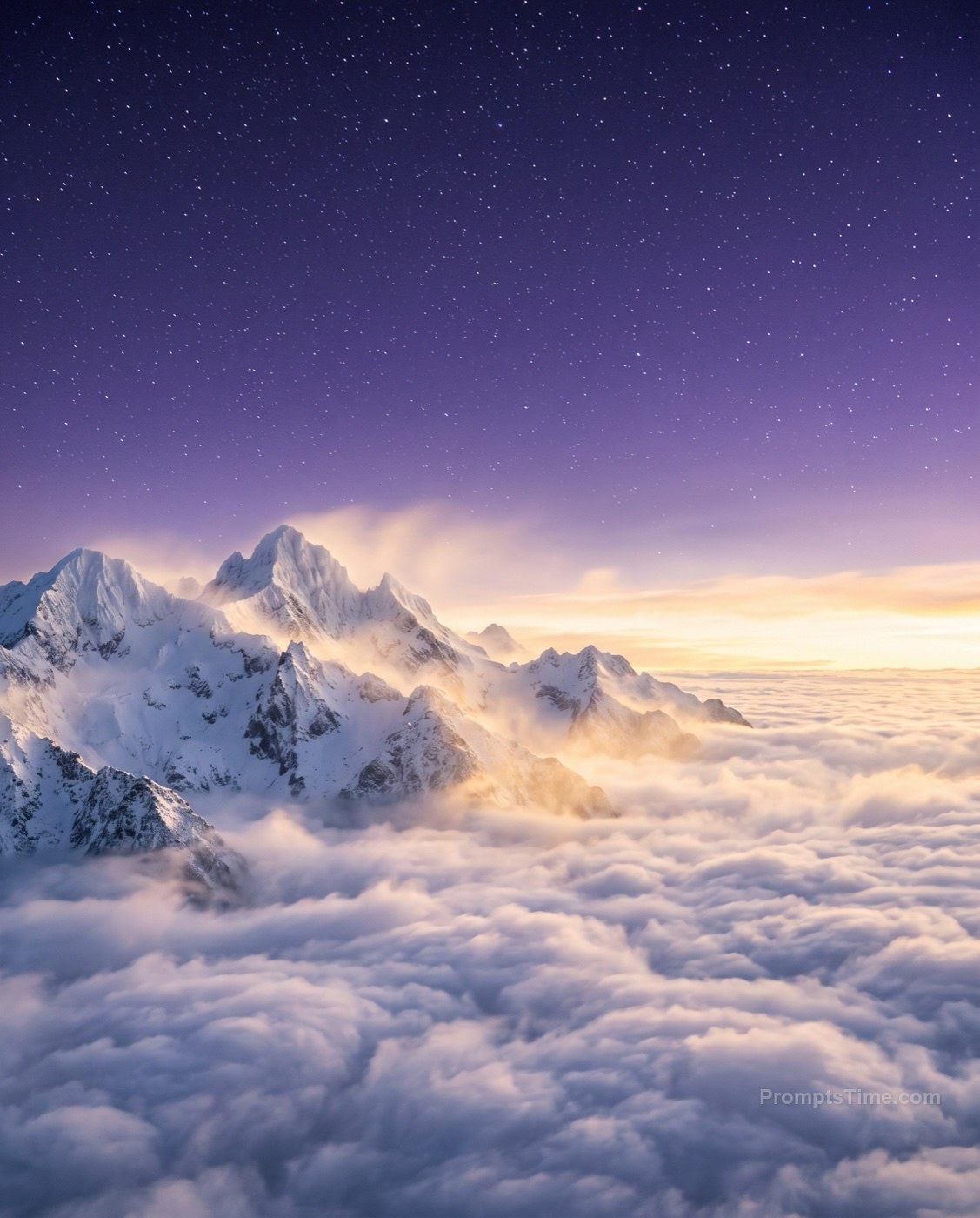Snow-white mountains rising above seof clouds under starry v — AI-generated variation made with Gemini Image