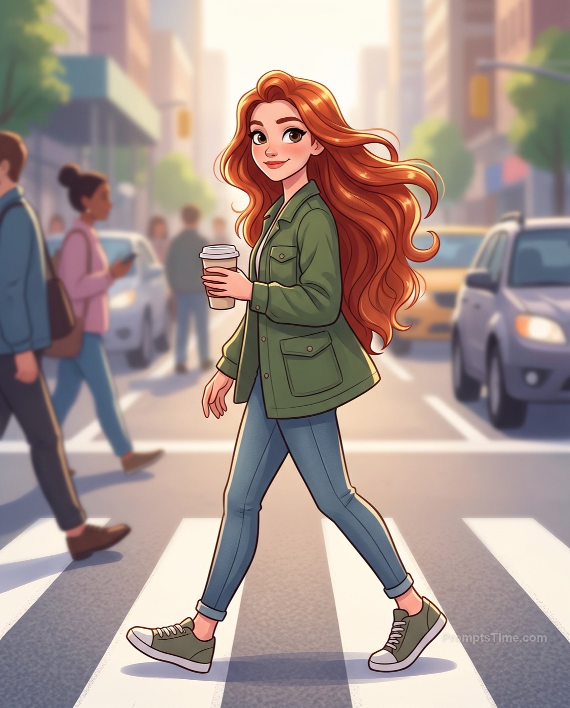 Young woman with very long wavy red hair — AI-generated images image