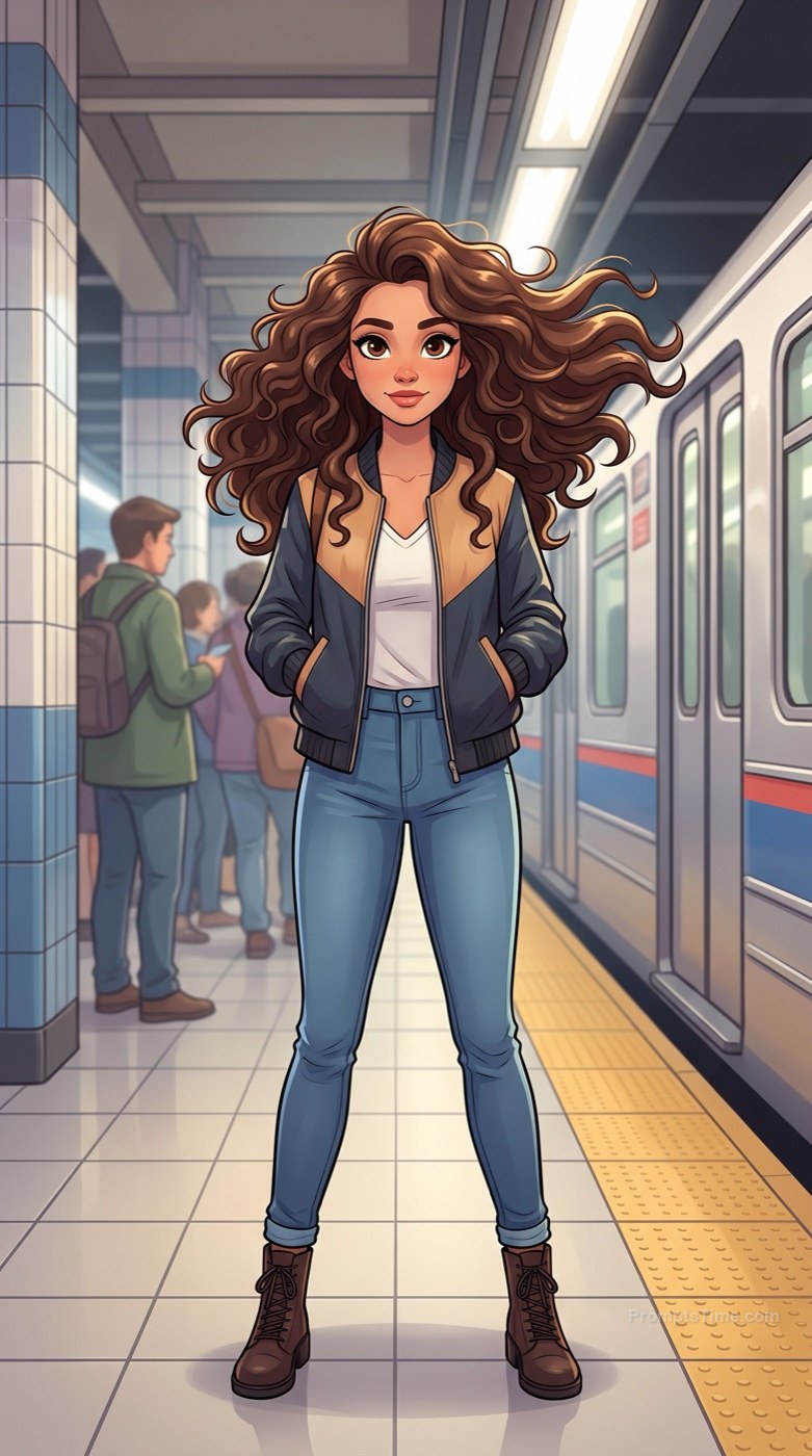 Young woman with long curly brown hair — AI-generated variation made with Gemini Image