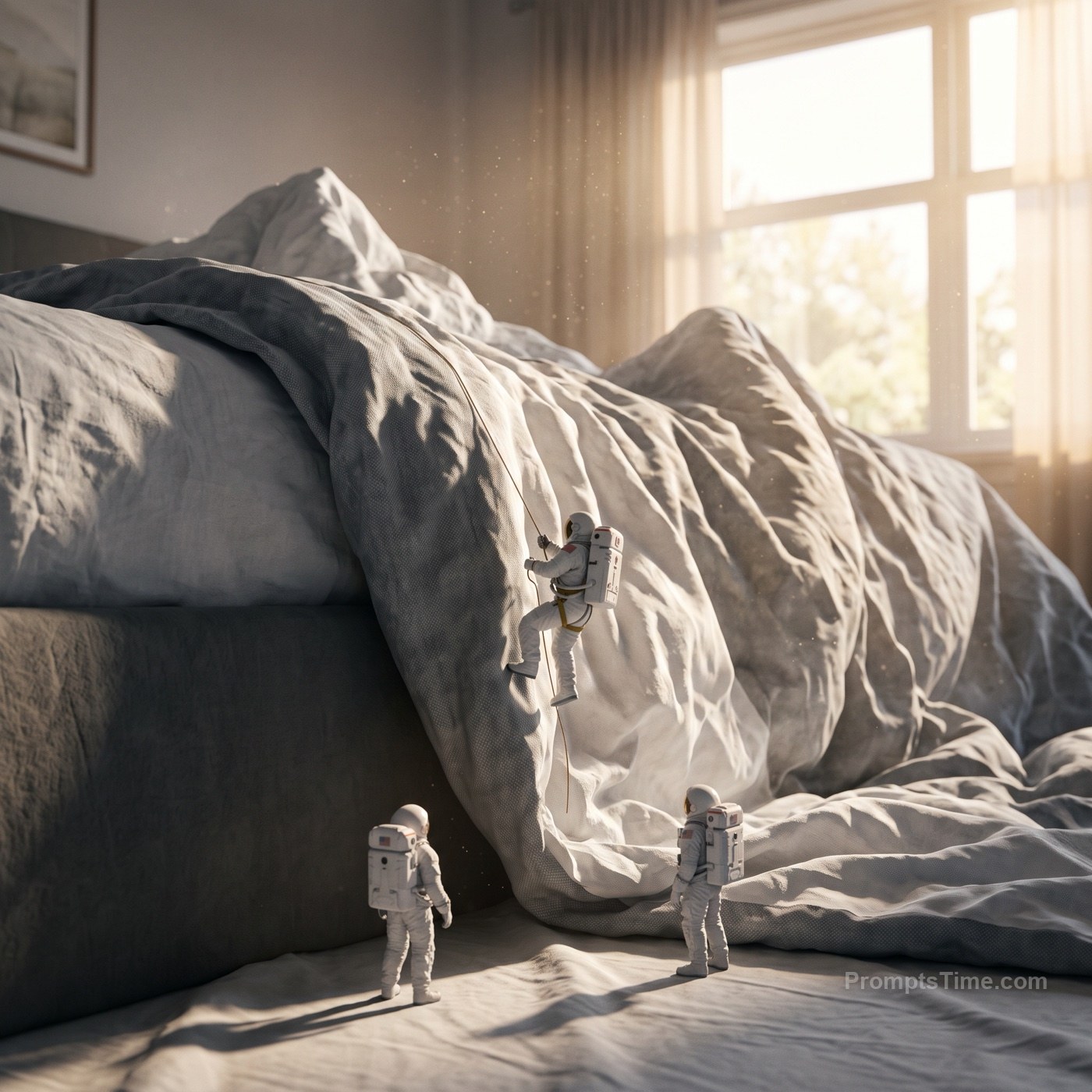 The soft folds of an unmade bed in morning light — AI-generated variation made with Gemini Image