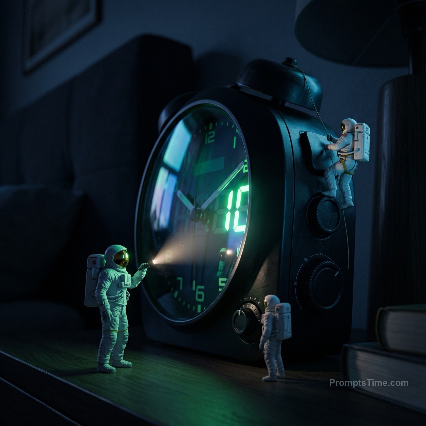 Glowing digital alarm clock at night — AI-generated variation made with Gemini Image