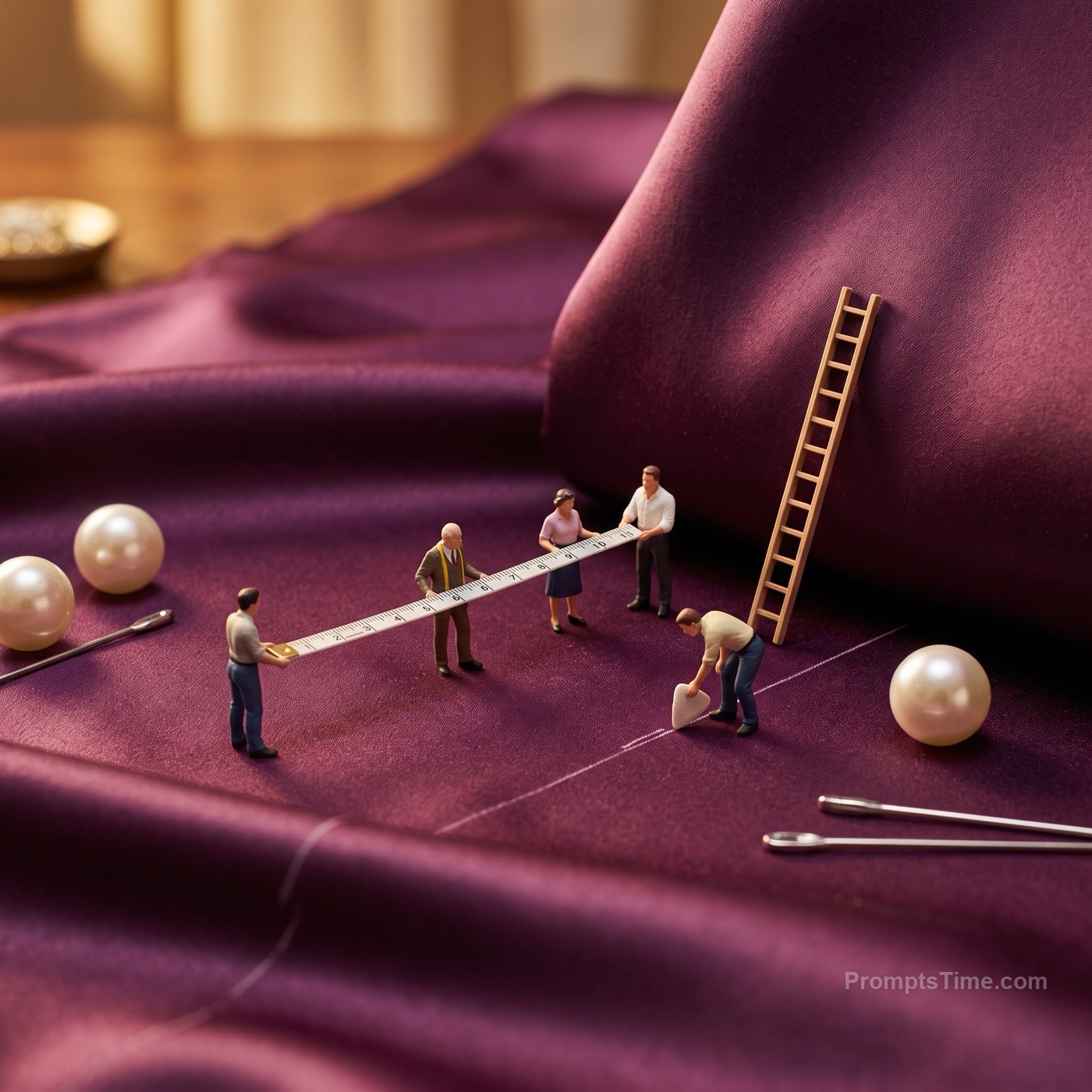 Pulling threads and placing giant pearls on the fabric — AI-generated variation made with Gemini Image