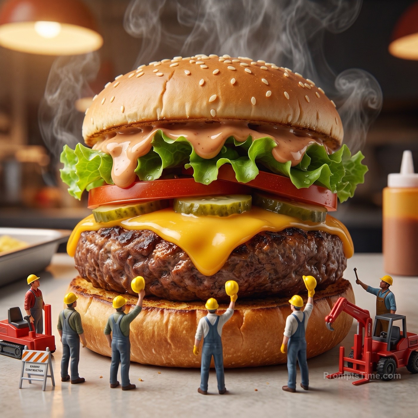 Celebrating around the finished burger — AI-generated variation made with Gemini Image