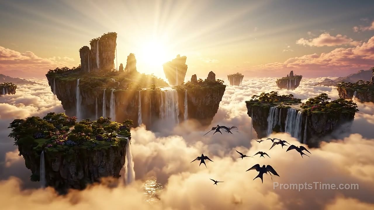 Floating Islands Above Golden Clouds