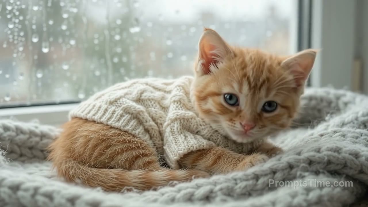 Kitten Yawning by a Rainy Window