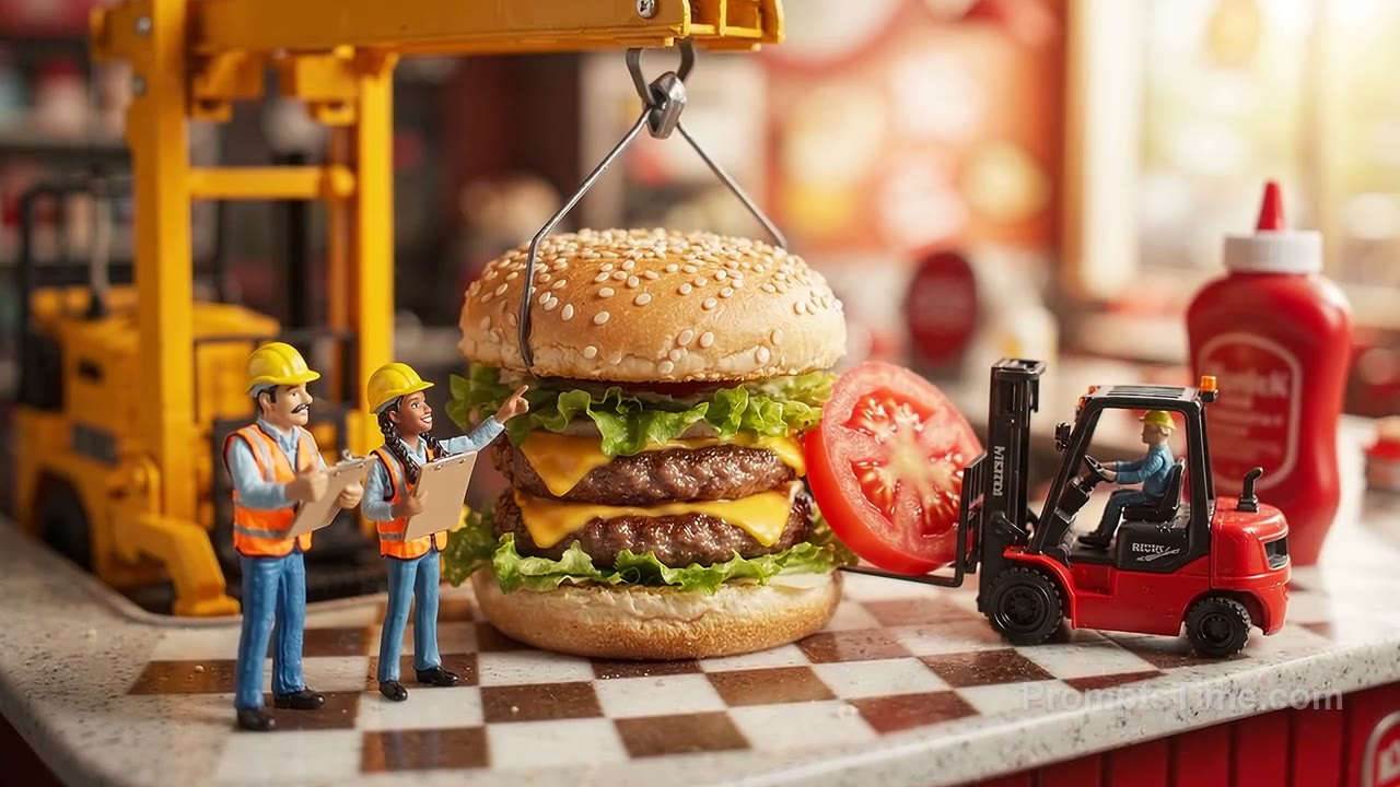 Tiny Workers Build a Giant Burger