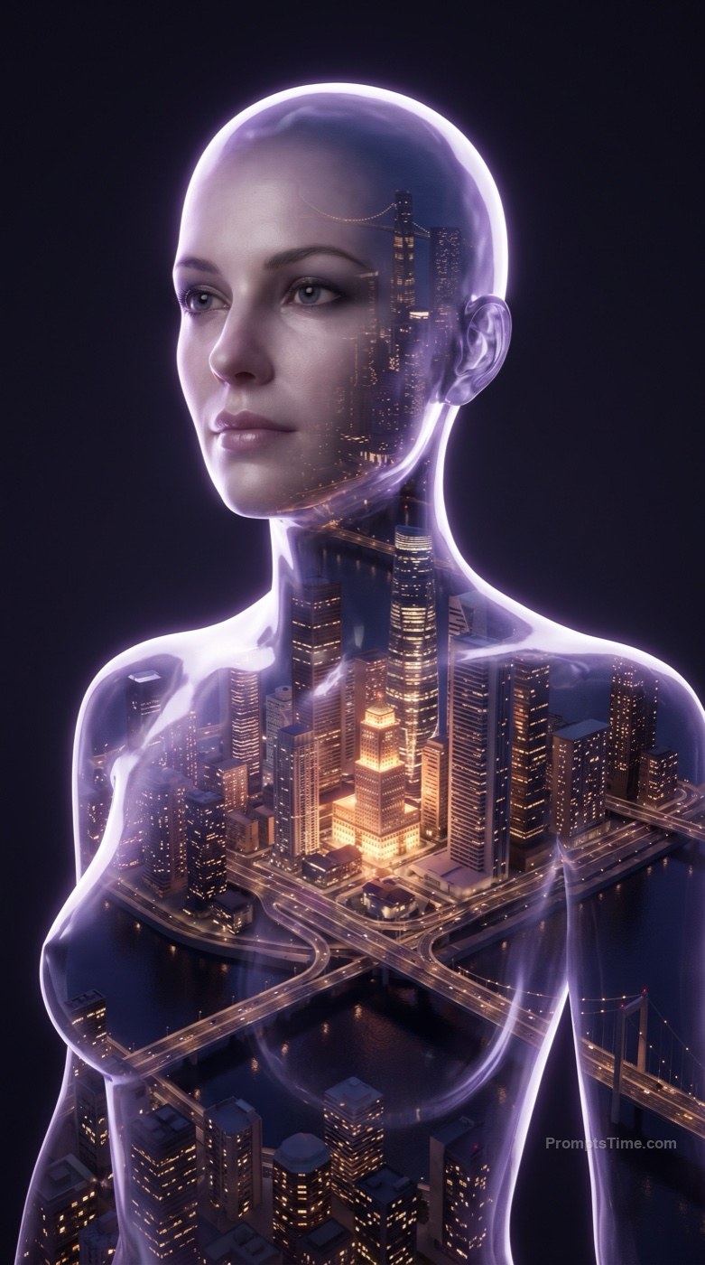 Woman Containing a City of Light — AI-generated images image made with Gemini Image (Google Flow)