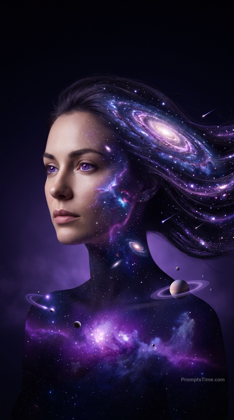 Woman Made of a Living Galaxy — AI-generated images image made with Gemini Image (Google Flow)
